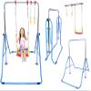 Gymnastics Training Bar for Kids Home Expandable Folding Kip Bar 4 in 1 Set with Swing Seat, 2 Trapeze Rings | Horizontal Bar Junior Gymnastic Equipment Height Adjustable Monkey Bars Jungle Gym Blue view 1