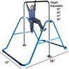 Gymnastics Training Bar for Kids Home Expandable Folding Kip Bar 4 in 1 Set with Swing Seat, 2 Trapeze Rings | Horizontal Bar Junior Gymnastic Equipment Height Adjustable Monkey Bars Jungle Gym Blue view 4