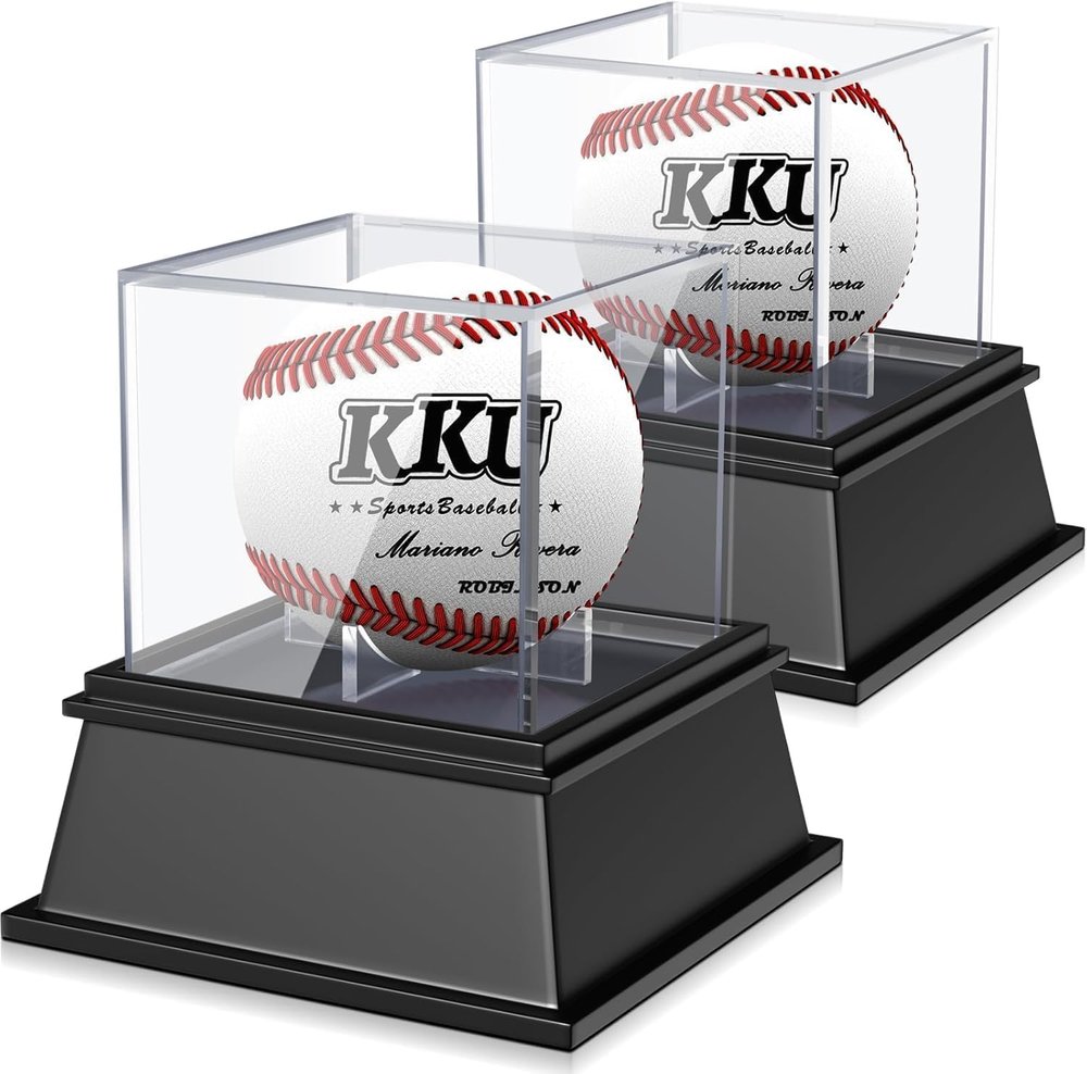 KKU Baseball Display Case 2 Pack, Baseball Holder for Ball Display Cube Box, UV Protected Acrylic Baseball Storage Official Size Box, Memorabilia Display Case for Baseball