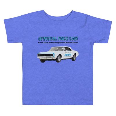 1967 Camaro SS Official Pace Car Indianapolis 500 Mile Race Toddler Short Sleeve Tee Heather Columbia Blue