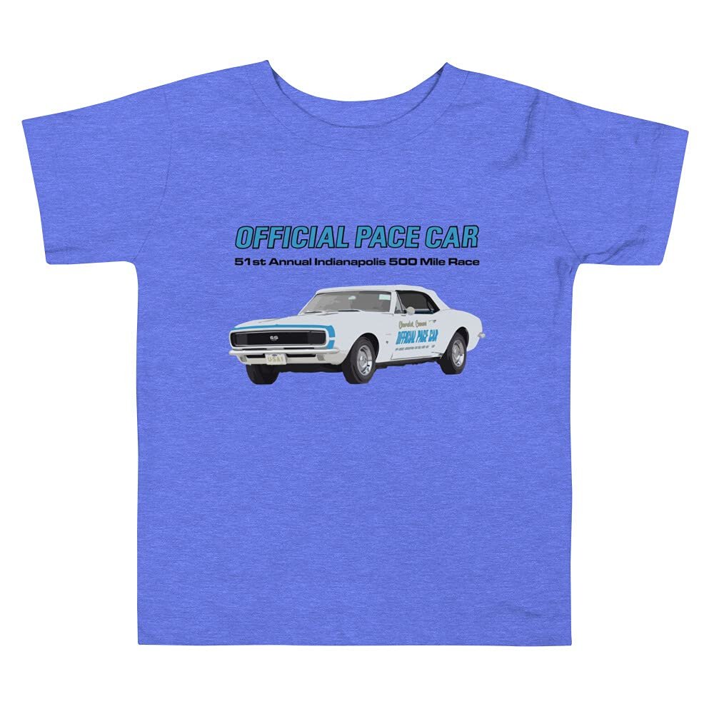 1967 Camaro SS Official Pace Car Indianapolis 500 Mile Race Toddler Short Sleeve Tee Heather Columbia Blue