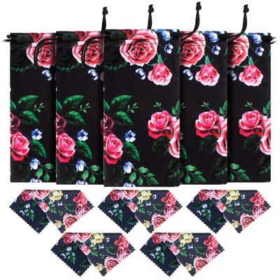 5 Pcs Microfiber Case Pouch Bags Glasses Sunglasses Cases with 5 Pcs Matching Cleaning Cloths