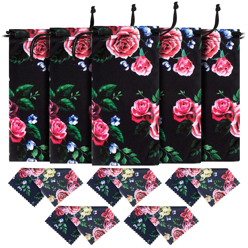 5 Pcs Microfiber Case Pouch Bags Glasses Sunglasses Cases with 5 Pcs Matching Cleaning Cloths