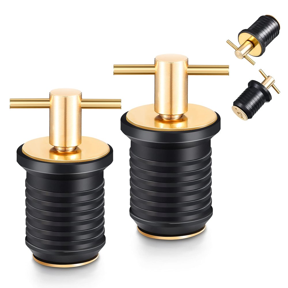 2 Pcs T-Handle Boat Drain Plug Brass Drain Snap Plug for Boat Marine 1 Inch