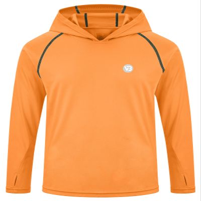 Boys Girls Hooded Sun Shirts UPF50+ Long Sleeve Hoodie Quick Dry Rash Guard Swim Shirts Fishing Hiking Surfing Thumb Holes Orange