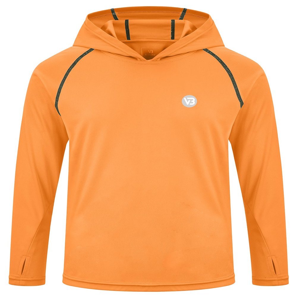 Boys Girls Hooded Sun Shirts UPF50+ Long Sleeve Hoodie Quick Dry Rash Guard Swim Shirts Fishing Hiking Surfing Thumb Holes Orange