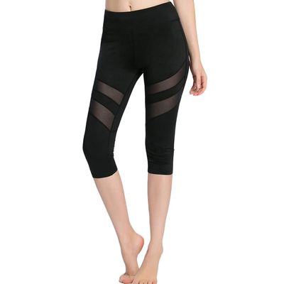 Familyhouse Women Cropped 3/4 Length Gym Leggings Capri Yoga Pants Tights Mesh Workout Running Leggings (Black,L)