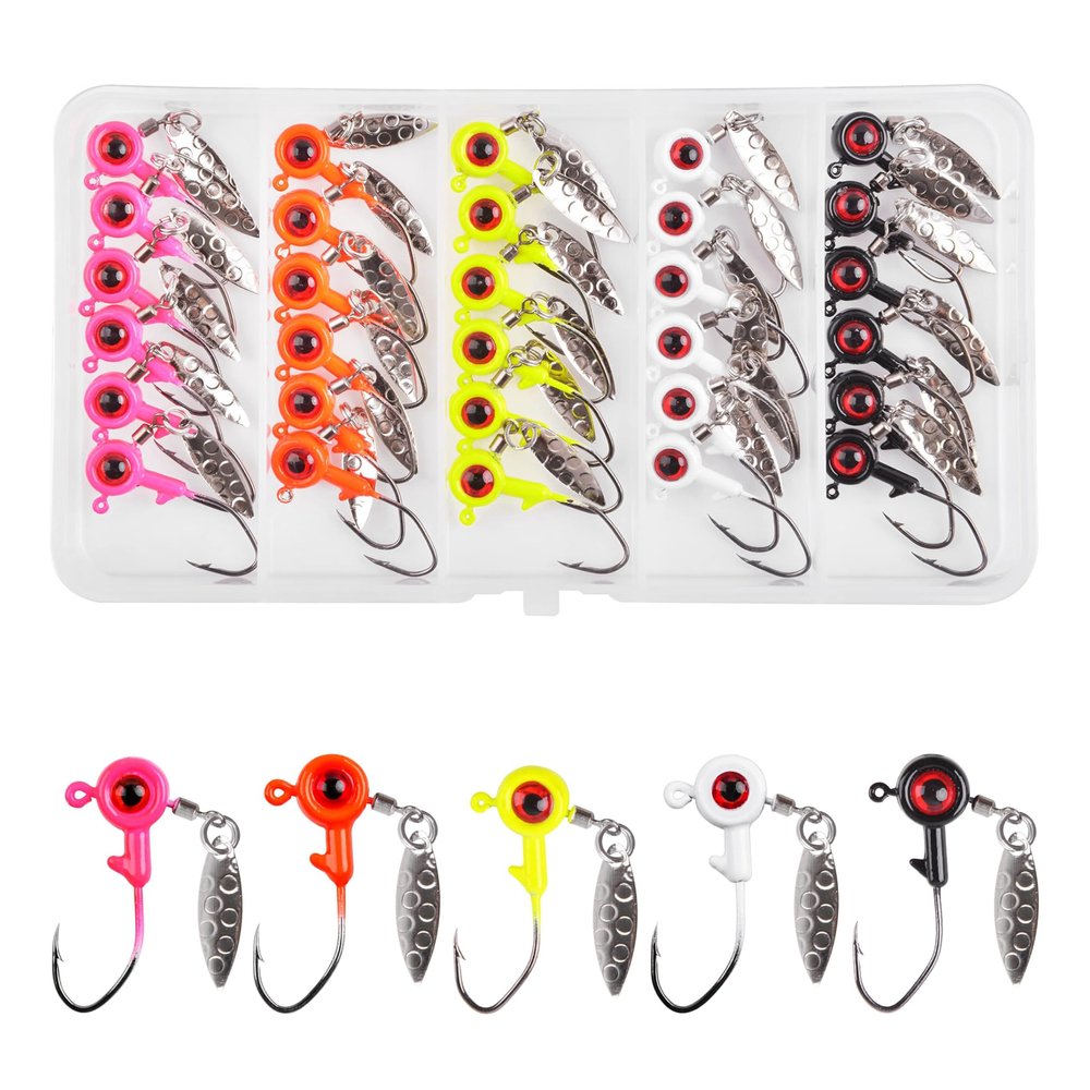 Crappie Jigs Heads for Fishing, Crappie Jig Hook Lures with Underspin Spinner Blade 1/32 1/16 1/8 3/16 oz Jig Head for Bass Trout Panfish Freshwater Saltwater