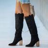Hbeylia Women's Thigh High Boots Fashion Casual Suede Over The Knee Block High Heels Long Sexy Pointed Toe Tall Boots for Women Ladies (Black, 7.5) view 3