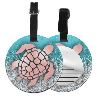 Luggage Tag Sea Turtle Rose Gold Silver, Pu Leather Bag Travel Suitcases Id Identifier Baggage Label for Women Men Boys Girls