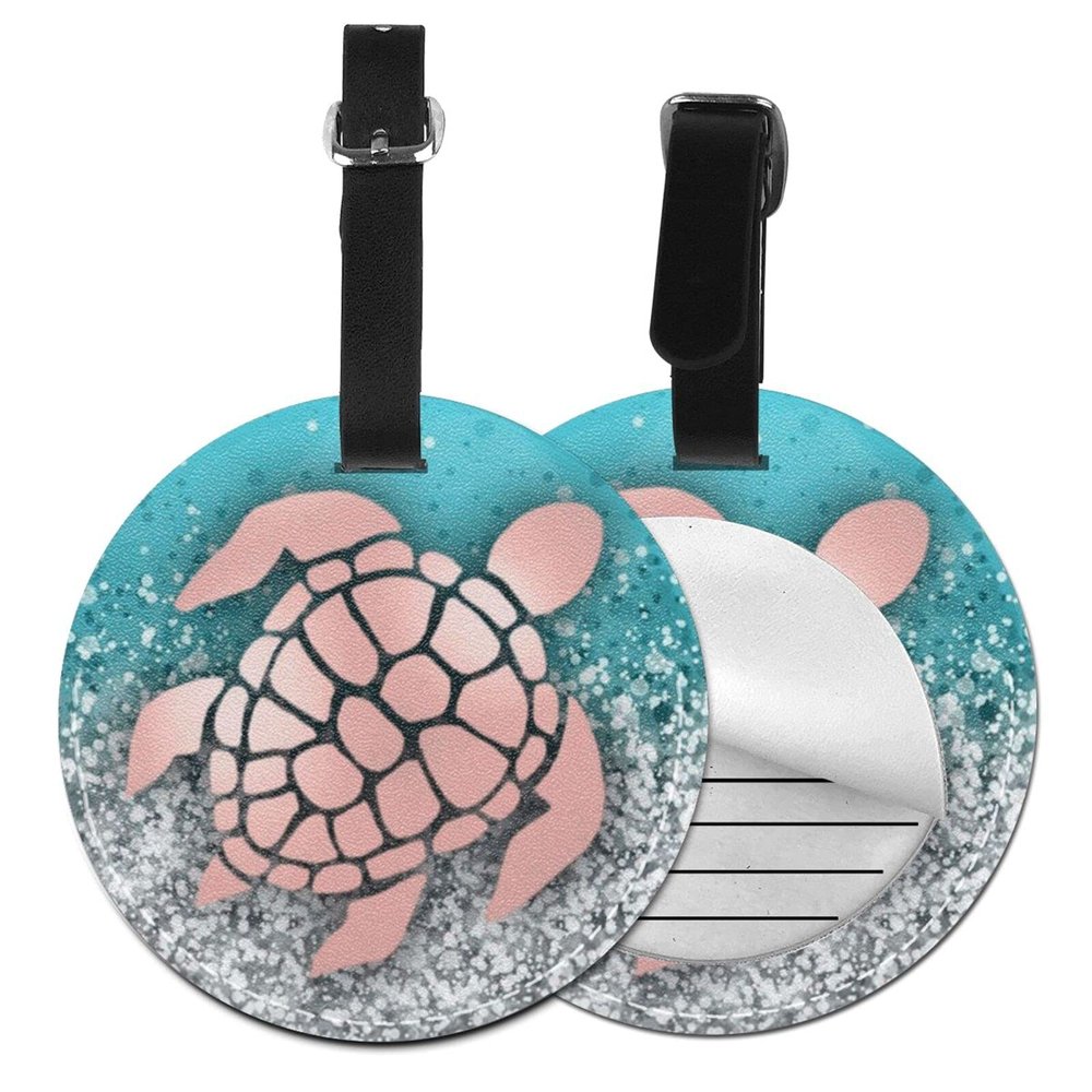 Luggage Tag Sea Turtle Rose Gold Silver, Pu Leather Bag Travel Suitcases Id Identifier Baggage Label for Women Men Boys Girls