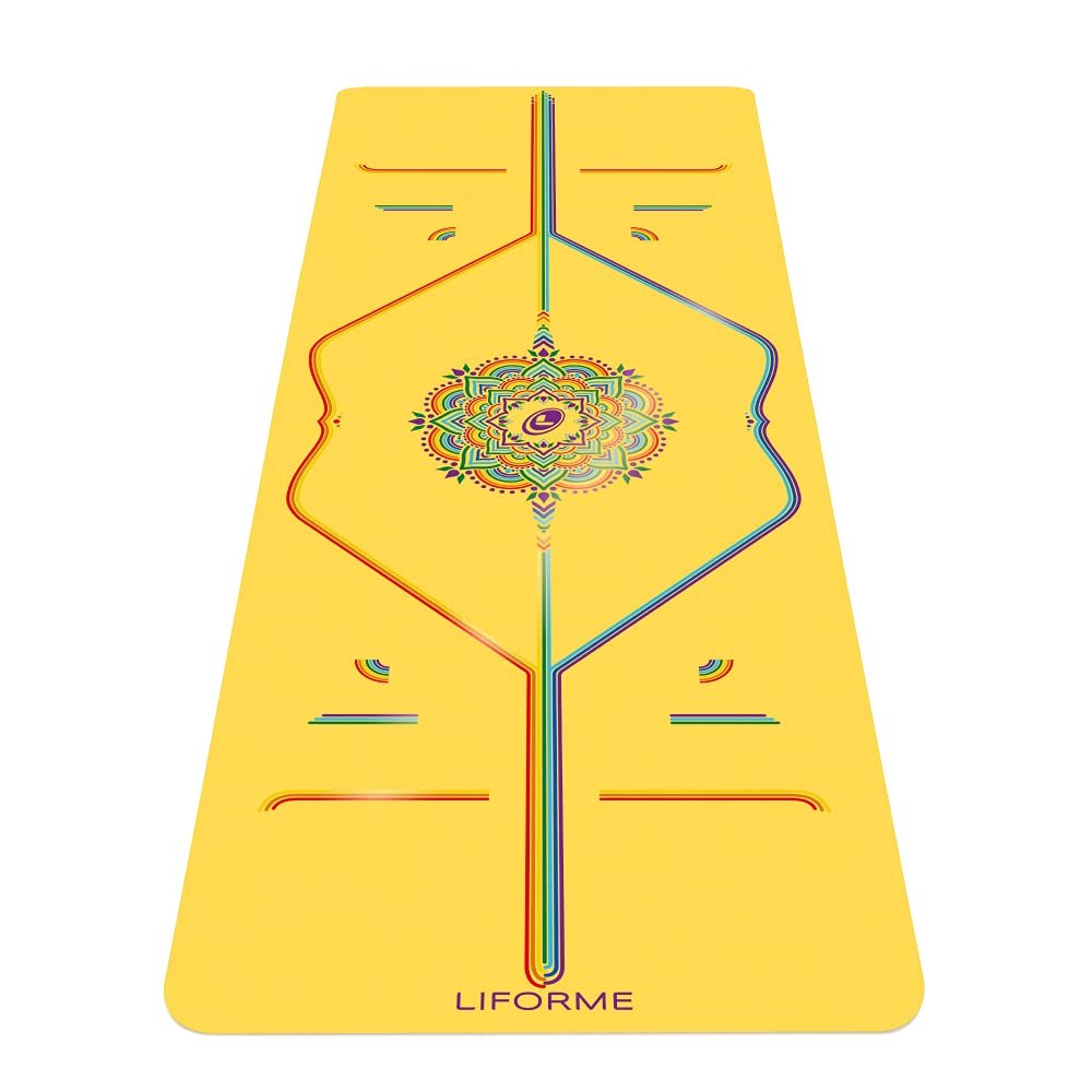 Liforme Printed Travel Yoga mat  Free Yoga Bag, Patented Alignment System, Warrior-like Grip, Non-slip, Eco-friendly and Biodegradable, Ultra-lightweight, Sweat resistant, Long, Wide and Thick