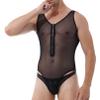 easyforever Mens See Through Mesh Suspenders Wrestling Singlet Leotard Thong Bodysuit Jumpsuit Black XXL view 1