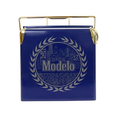 Modelo Retro Ice Chest Cooler with Bottle Opener 13L (14 qt), 18 Can Capacity, Blue and Gold, Vintage Style Ice Bucket for Camping, Beach, Picnic, RV, BBQs, Tailgating, Fishing