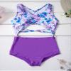 Hansber Kids Girls 1 Piece Bikini Swimwear Floral Printed Tanks Leotard Hight Cut Beachwear Sets Purple 14 Years view 3