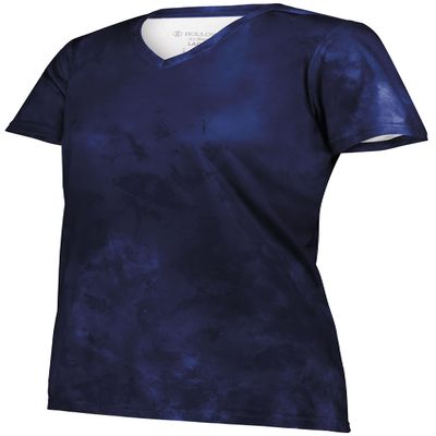Holloway Women's Ladies Stock Cotton-Touch Poly Tee, Navy Cloud Print, Large