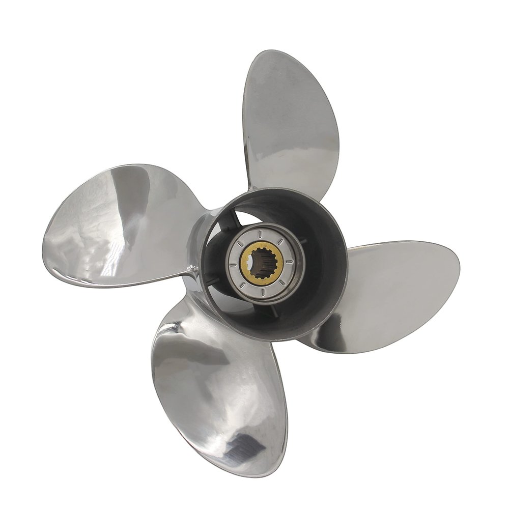 ARKDOZA 4 Blades Propeller 13x19 Fits for Suzuki Outboard 50HP-130HP Stainless Steel Prop SS 15 Tooth Right Rotation