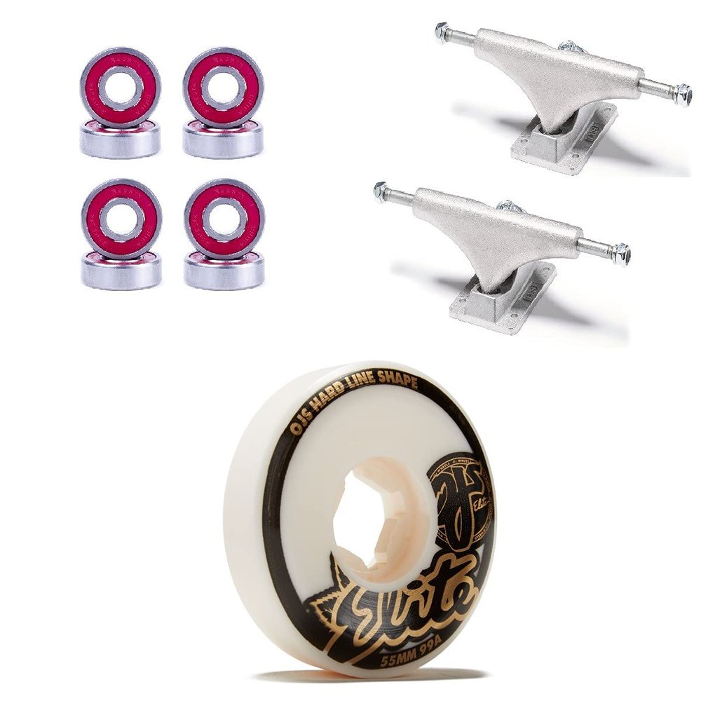 [CCS] OJ Elite Hardline 99a Skateboard Wheels - 55mm with Bones Reds Bearings 139mm Raw Skateboard Trucks