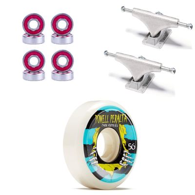 [CCS] Powell Peralta Park Ripper 2 104A Skateboard Wheels - White - 56mm with Bones Reds Bearings 139mm Raw Skateboard Trucks