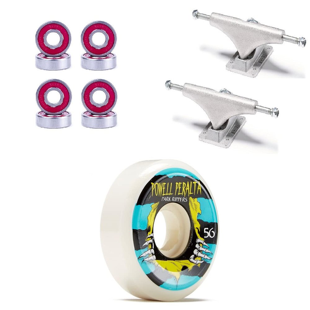 [CCS] Powell Peralta Park Ripper 2 104A Skateboard Wheels - White - 56mm with Bones Reds Bearings 139mm Raw Skateboard Trucks