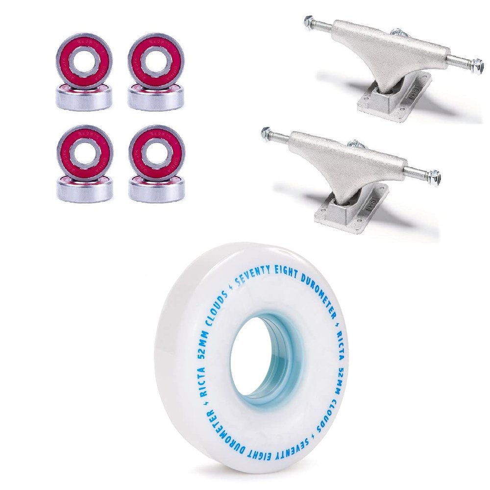 [CCS] Ricta Clouds 78a Skateboard Wheels - White - 52mm with Bones Reds Bearings 139mm Raw Skateboard Trucks