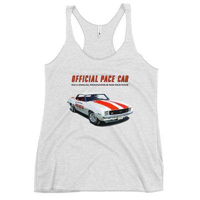1969 Camaro SS Official Pace Car 53rd Indianapolis 500 Mile Race Women's Racerback Tank Heather White
