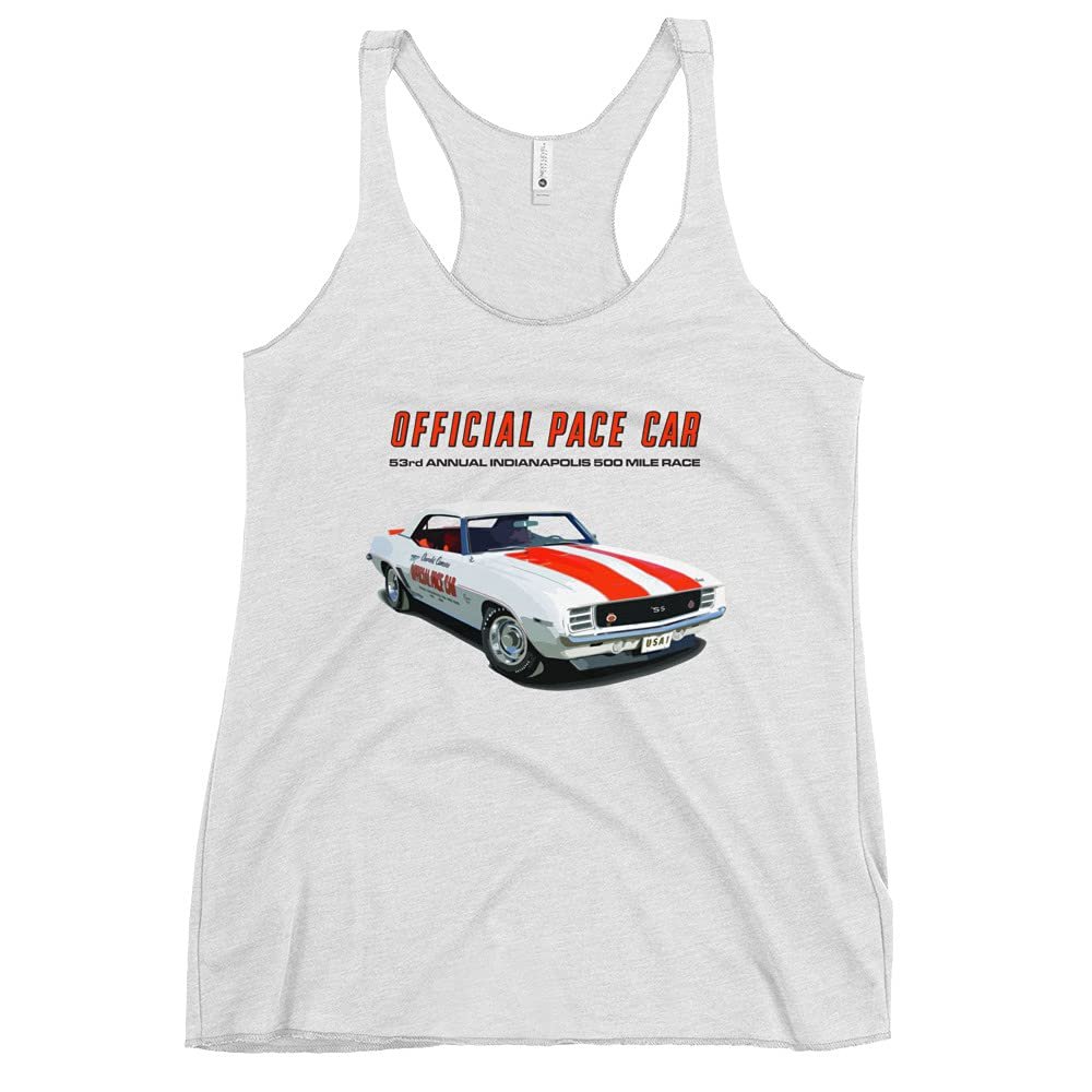 1969 Camaro SS Official Pace Car 53rd Indianapolis 500 Mile Race Women's Racerback Tank Heather White