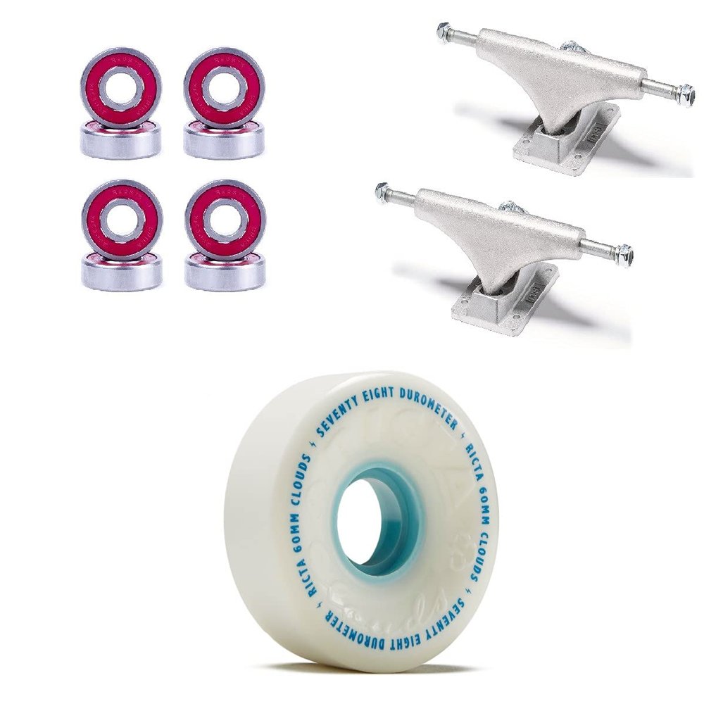 [CCS] Ricta Clouds 78a Skateboard Wheels - White - 60mm with Bones Reds Bearings 139mm Raw Skateboard Trucks
