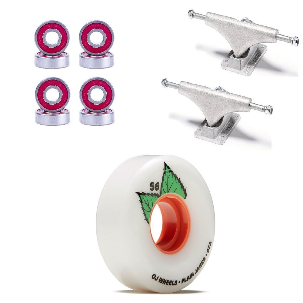 [CCS] OJ Plain Jane Keyframe 87a Skateboard Wheels - 56mm with Bones Reds Bearings 139mm Raw Skateboard Trucks
