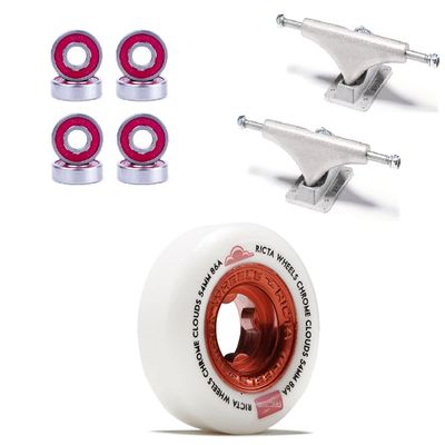 [CCS] Ricta Chrome Clouds 86a Skateboard Wheels - Red - 54mm with Bones Reds Bearings 139mm Raw Skateboard Trucks