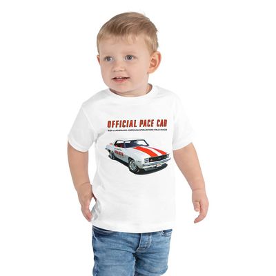 1969 Camaro SS Official Pace Car 53rd Indianapolis 500 Mile Race Toddler Short Sleeve Tee White