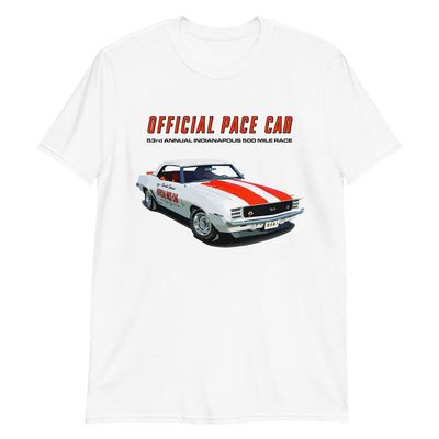 1969 Camaro SS Official Pace Car 53rd Indianapolis 500 Mile Race Short-Sleeve Unisex T-Shirt White