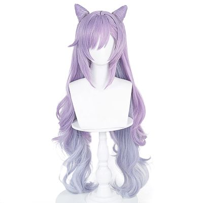 XiongXiongLe Purple Gradient Wig Cosplay Anime Game Costume Women's Hair Replacement Wigs with Horns Pigtails for Game Halloween Anime Role Party Cos Festival Christmas