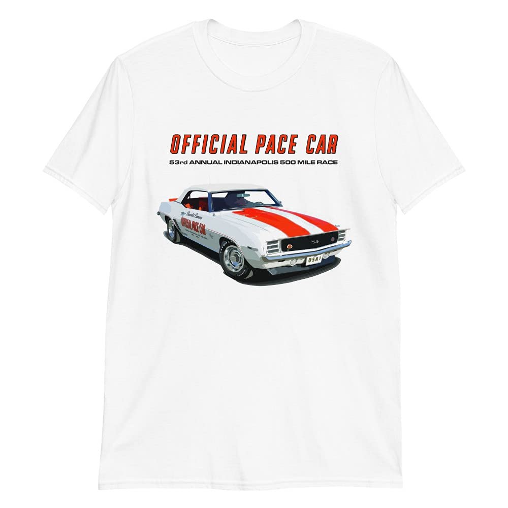 1969 Camaro SS Official Pace Car 53rd Indianapolis 500 Mile Race Short-Sleeve Unisex T-Shirt White