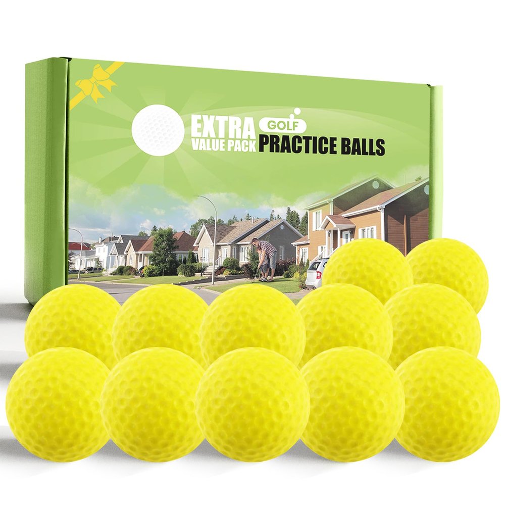 FINGER TEN Golf Practice Balls More Weight Real Ball Travel Value 12/24 Pack, 1/3 Distance of Regulation Golf Ball for Backyard Garden School, Ture Flight Feel Indoor Outdoor Use (Yellow, 24 Pack)