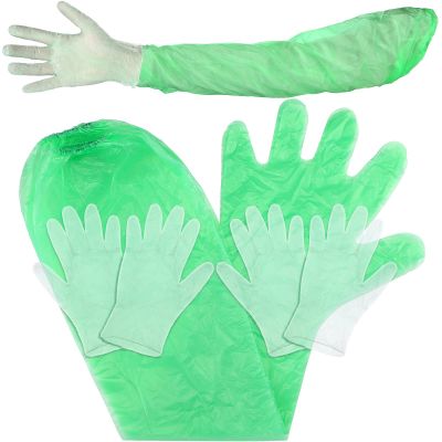Honeydak 30 Pairs Field Dressing Gloves Disposable Deer Gutting Hunting Cleaning Gloves with Long and Short Mitten Combo PVC(Green)