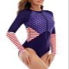Century Star Women's Long Sleeve one Piece Swimsuit Athletic Rash Guard Zipper Floral Printed Surfing Swimsuit Bathing Suit American Flag Dots 12-14 view 4