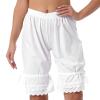 ACSUSS Women Solid Color Lace Ruffle Hem Elastic Drawstring Casual Loose Middle-Length Shorts White Large