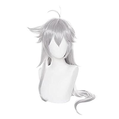 XiongXiongLe Long Silver Wig Cosplay Anime Game Spiked Curly Hair Replacement Wigs for Game Halloween Anime Role Party Cos Festival Christmas