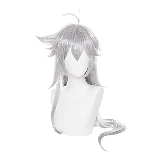 XiongXiongLe Long Silver Wig Cosplay Anime Game Spiked Curly Hair Replacement Wigs for Game Halloween Anime Role Party Cos Festival Christmas