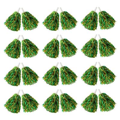 Hooshing 12PCS Pom Poms Cheerleading Metallic Foil Green and Gold Cheer Pom Poms with Plastic Handles for Rooters Cheering Squard Team Spirit Sports Party