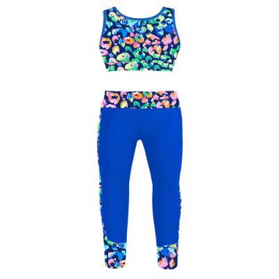 Hansber Kids Girls Crop Top and Athletic Leggings Set Camouflage Gymnastics Clothes Set 2 Piece Workout Dance Outfits Colorful 8
