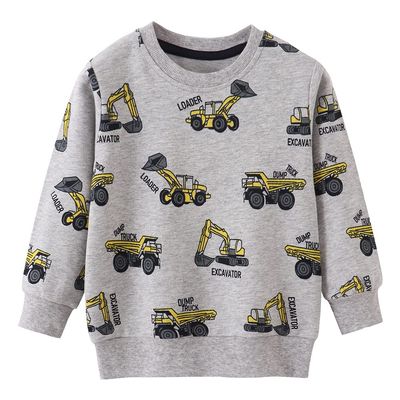 Akyzic Boy Dinosaur Sweatshirts Toddler Long Sleeve Cotton Pullover Cartoon T-Shirts Sport Top Tee For Kids 2-7T Excavator-8073-140/7t