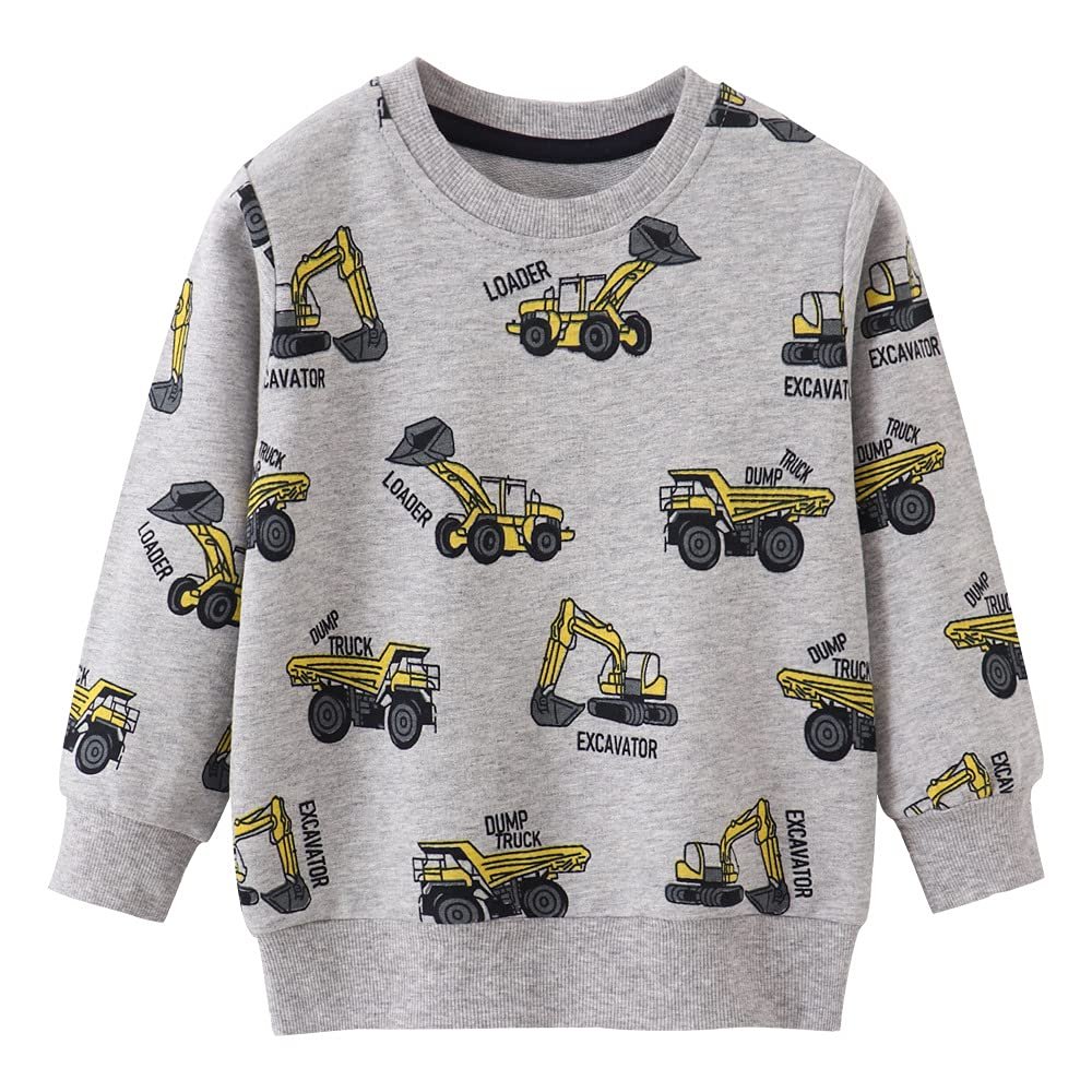 Akyzic Boy Dinosaur Sweatshirts Toddler Long Sleeve Cotton Pullover Cartoon T-Shirts Sport Top Tee For Kids 2-7T Excavator-8073-140/7t