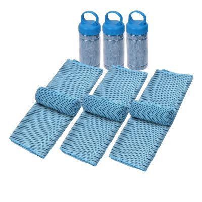 Cooling Towel for Instant Heat Relief, Cool Towel with Carry Bottle, Soft Chilly Towel Easy Carrying and Stay Cool for Yoga, Golf, Gym, Camping, Running, Workout & More Activities 3PCS Light blue