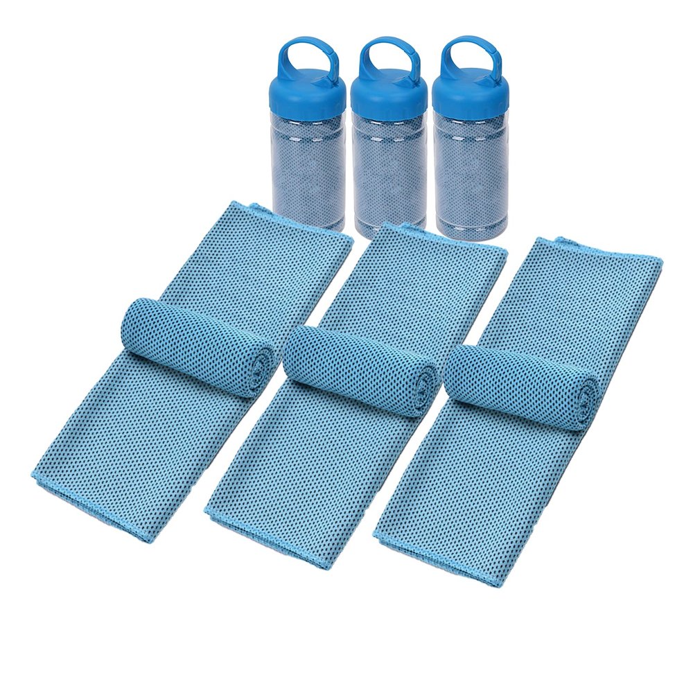 Cooling Towel for Instant Heat Relief, Cool Towel with Carry Bottle, Soft Chilly Towel Easy Carrying and Stay Cool for Yoga, Golf, Gym, Camping, Running, Workout & More Activities 3PCS Light blue
