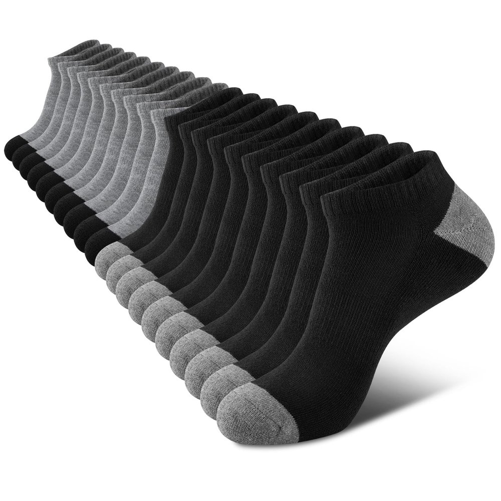 COOVAN 10 Pairs Mens Cushion Ankle Socks Men 10 Pack Low Cut Comfort Breathable Casual Socks