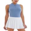 LastFor1 Women's Golf Polo Sleeveless Shirt Zip-Up UPF 50+ UV Protection Athletic Tops Slim Fit Quick Dry Lightweight Blue XXL view 1