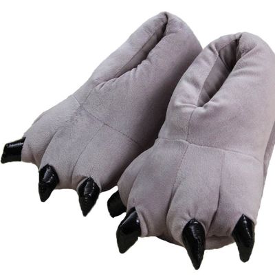 Funny Fuzzy animal paw slipper for Boy Girl Women Men,Winter Unisex Soft Paw Claw Slippers Plush animal Paw Shoes Home slippers Cosplay ,S,gray
