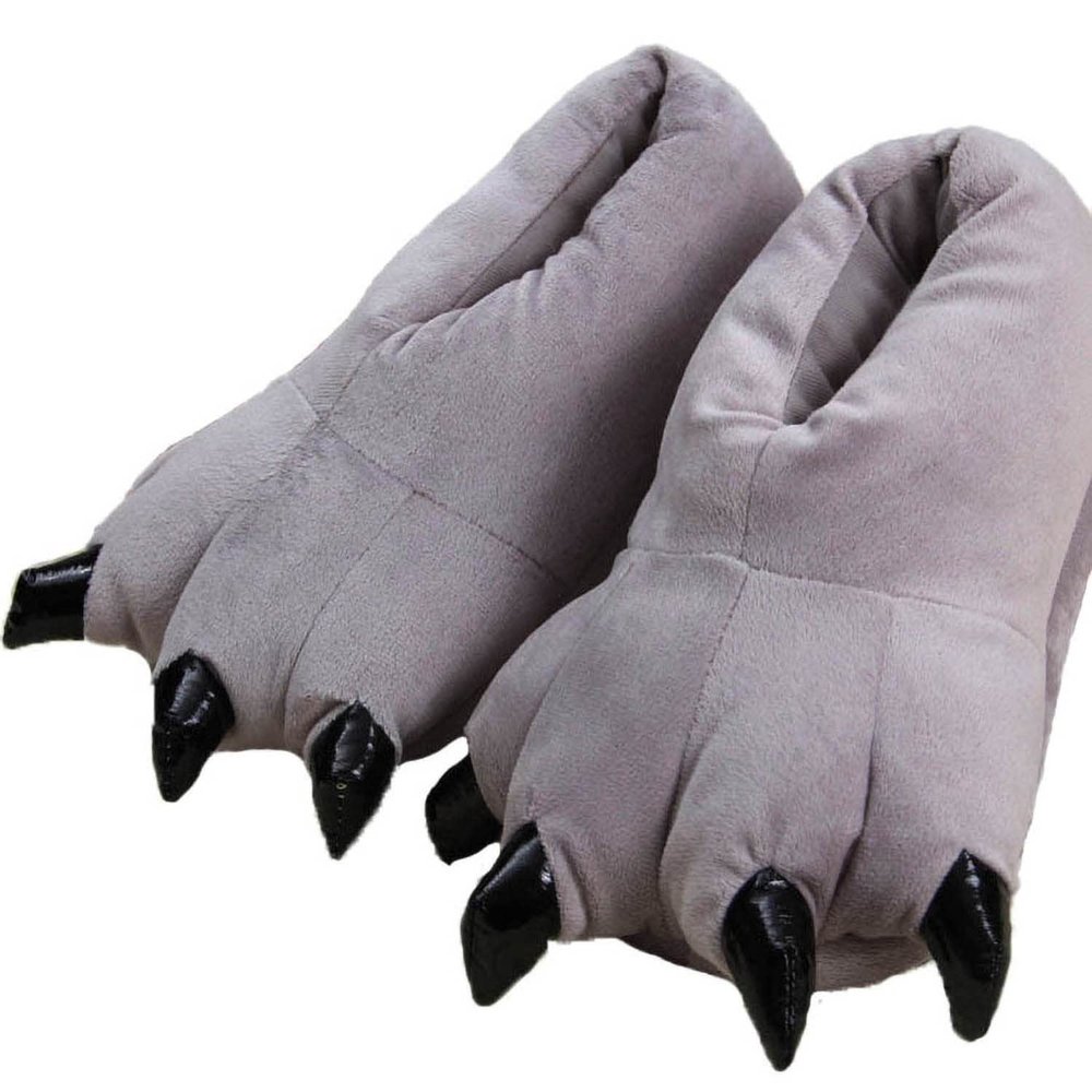 Funny Fuzzy animal paw slipper for Boy Girl Women Men,Winter Unisex Soft Paw Claw Slippers Plush animal Paw Shoes Home slippers Cosplay ,S,gray